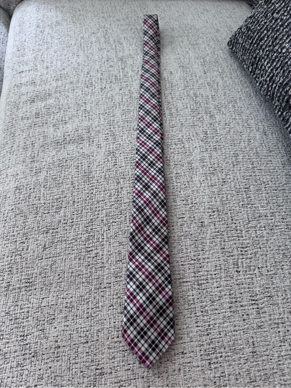 Original Penguin Black, White & Burgundy Plaid Slim Tie